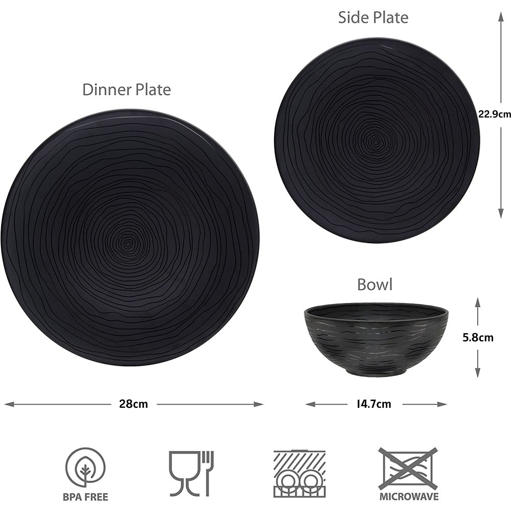 Reusable Plastic Dinnerware Set (Organica Black)